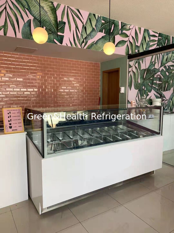 Congélateur commercial d'affichage de crème glacée de refroidissement par ventilateur avec des casseroles en acier inoxydable et un contrôleur numérique