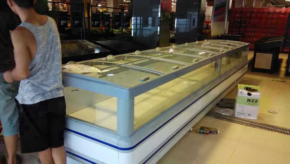 Couleur blanche de grand du magasin R404a de supermarché congélateur d'île avec le verre de courbe