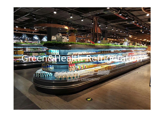 Réfrigérateur commercial à plusieurs ponts, île ronde, congélateur ouvert pour supermarché