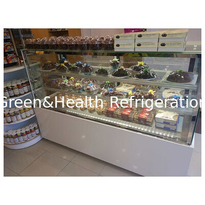 Présentoir réfrigéré à gâteau d'angle droit à plusieurs étagères, sur pied