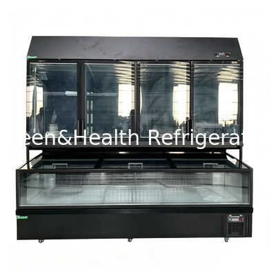 Congélateur îlot double fonction avec extérieur en acier inoxydable/verre et capacité de 850 L pour vitrine de supermarché