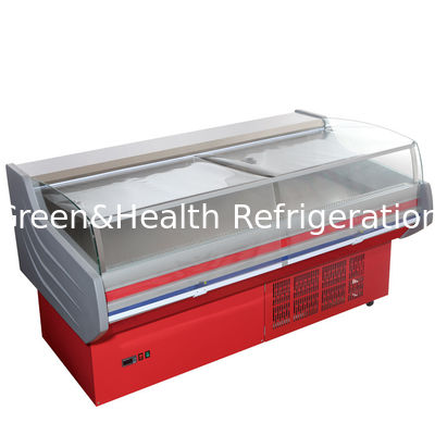 Réfrigérateur d'affichage d'épicerie de ROHS, congélateur ouvert d'affichage de message publicitaire avec le verre incurvé pour des fruits de mer de viande