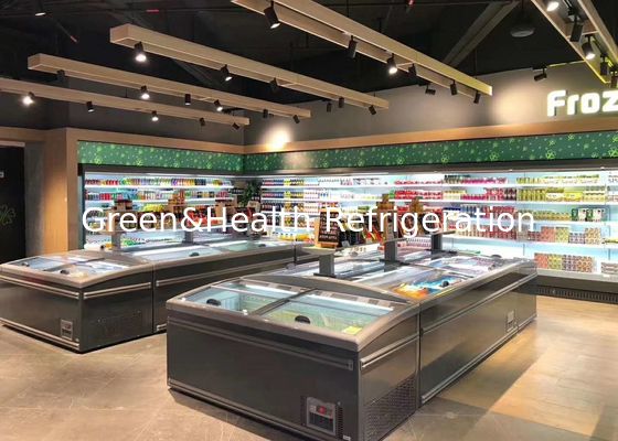 Congélateur combiné d'île de congélateur commercial d'affichage de porte coulissante d'aliments surgelés