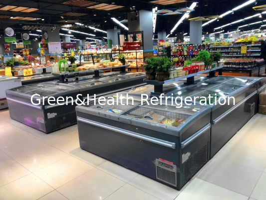 Congélateur d'affichage d'île de viande et de poisson de supermarché avec le couvercle coulissant